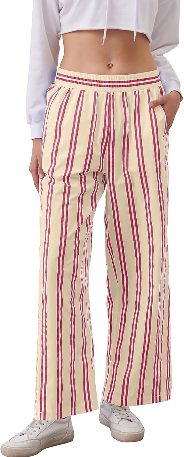 MISSACTIVER Women Drawstring Striped Pants for Casual Comfort