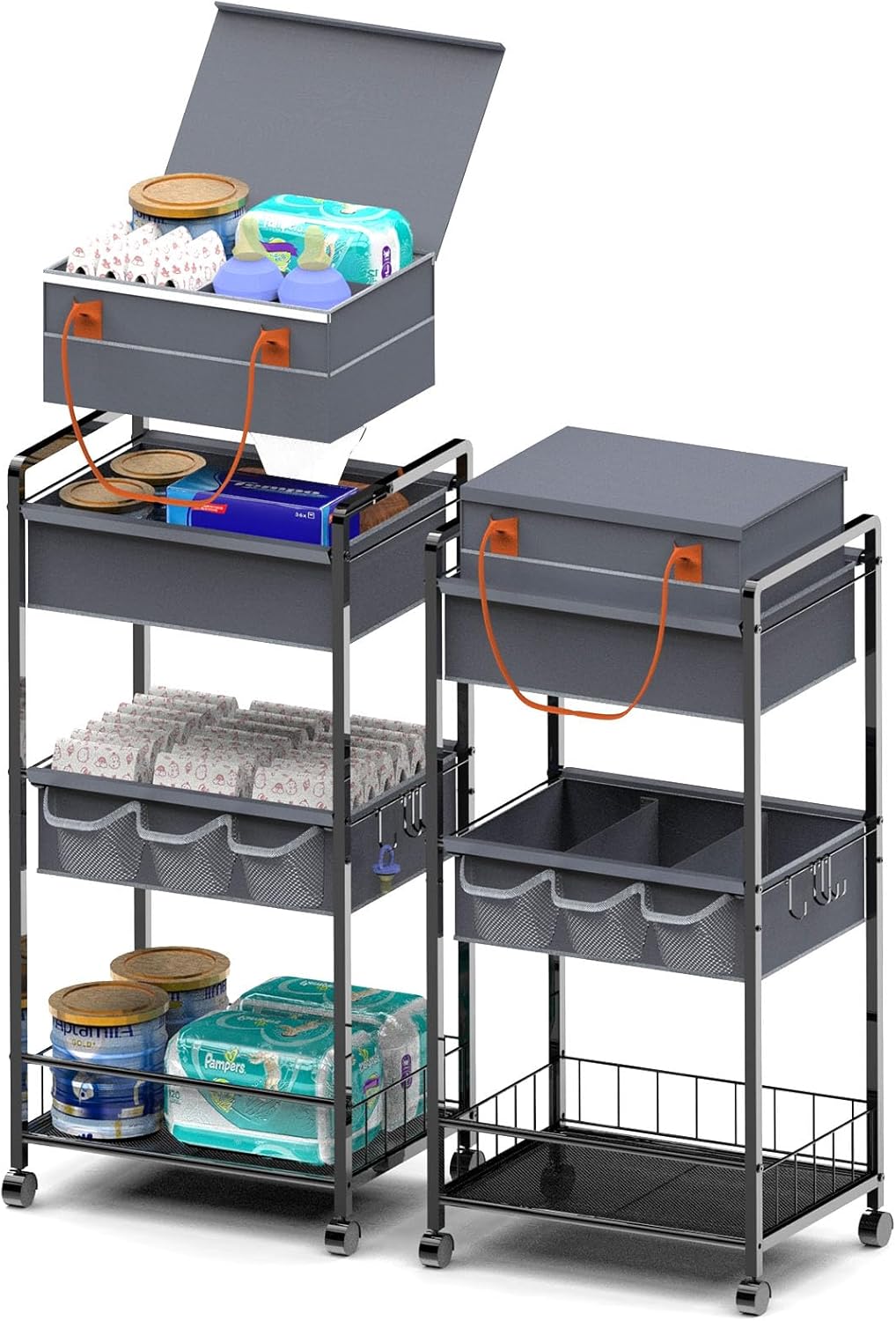 Baby Diaper Caddy Organize 3 Tier Rolling Cart for Newborns