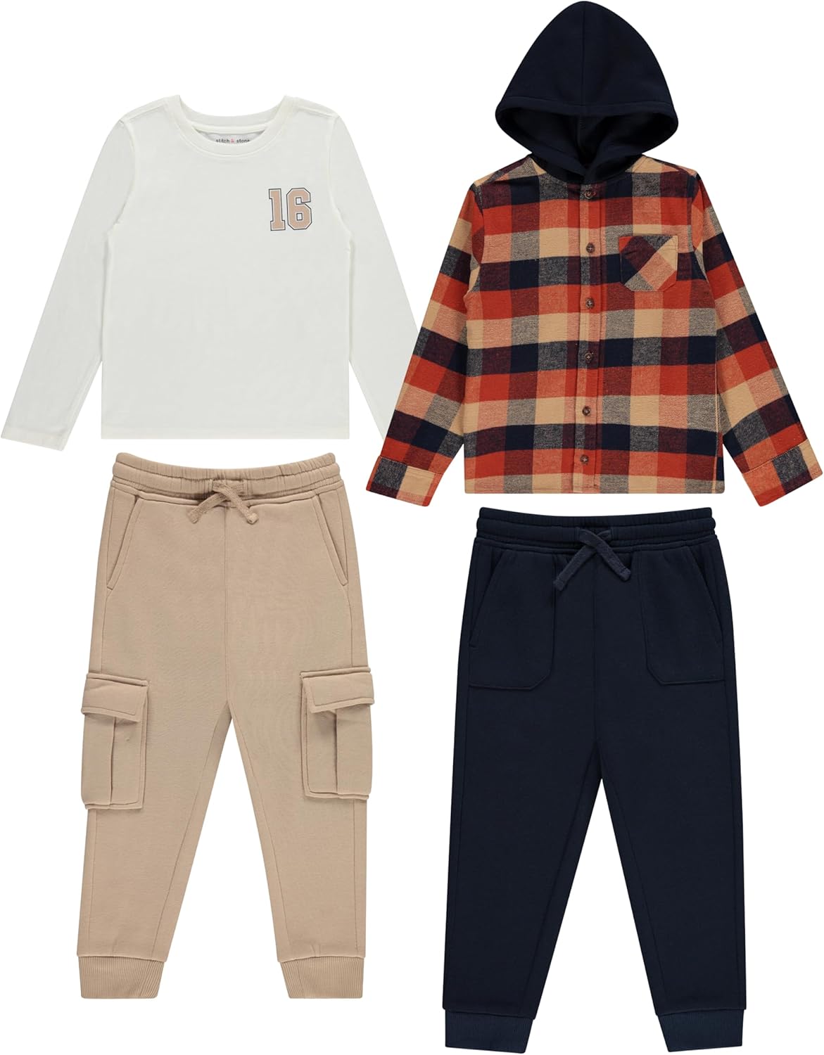 STITCH & STONE Boys 4 Pack Wardrobe Set for Active Kids