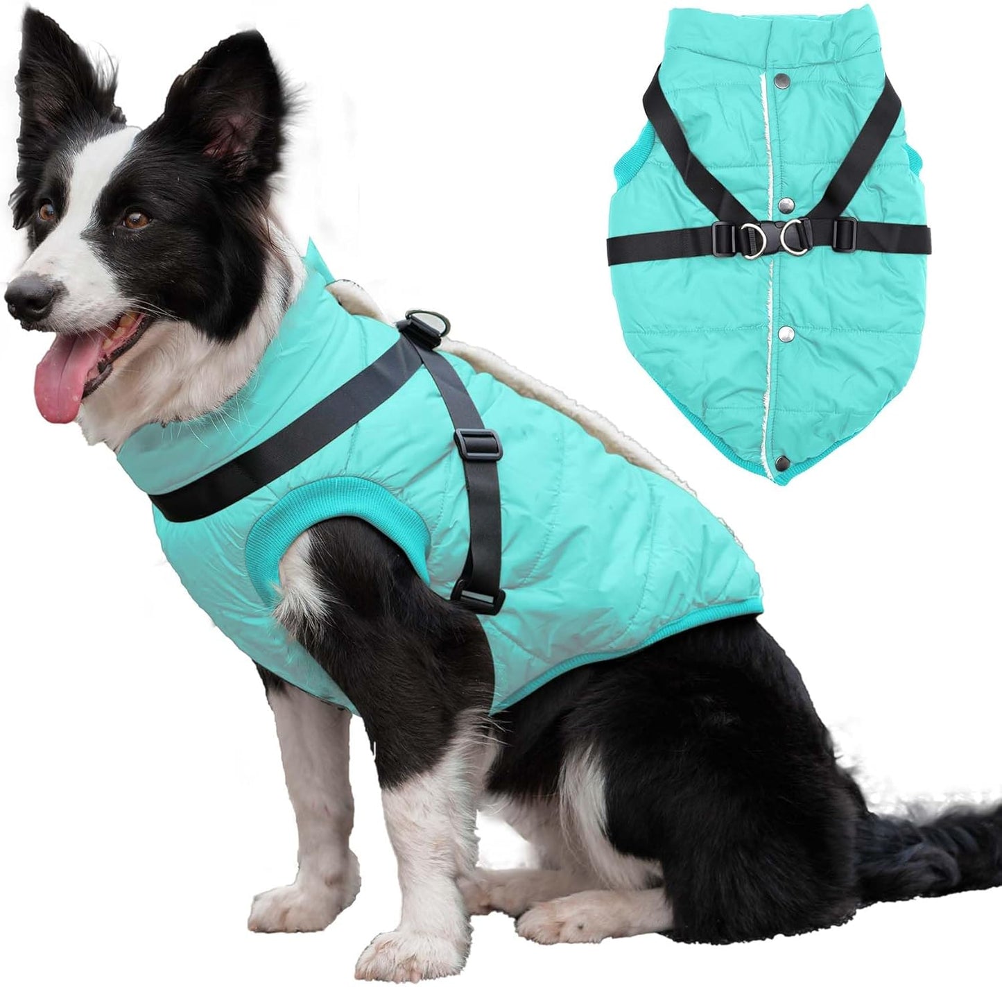 Dog Jacket with Harness for Winter, Soft Fleece Lined Coat