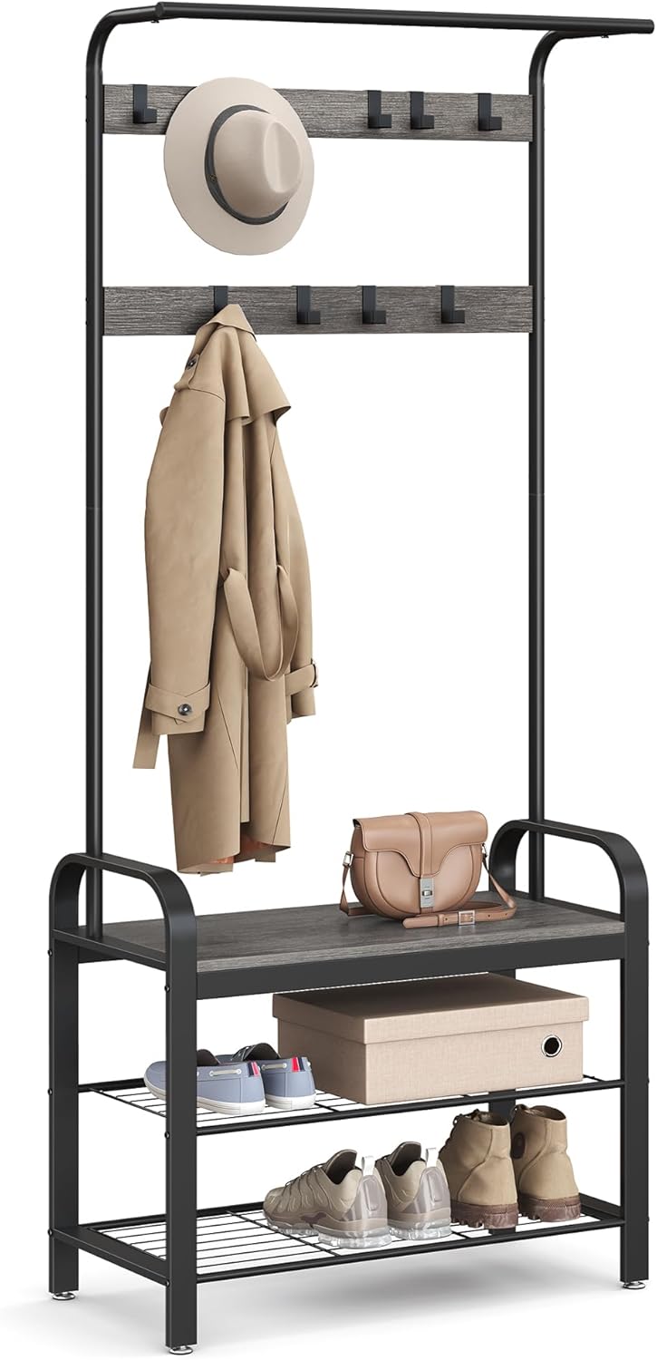 VASAGLE Coat Rack and Shoe Bench for Entryway Storage Needs