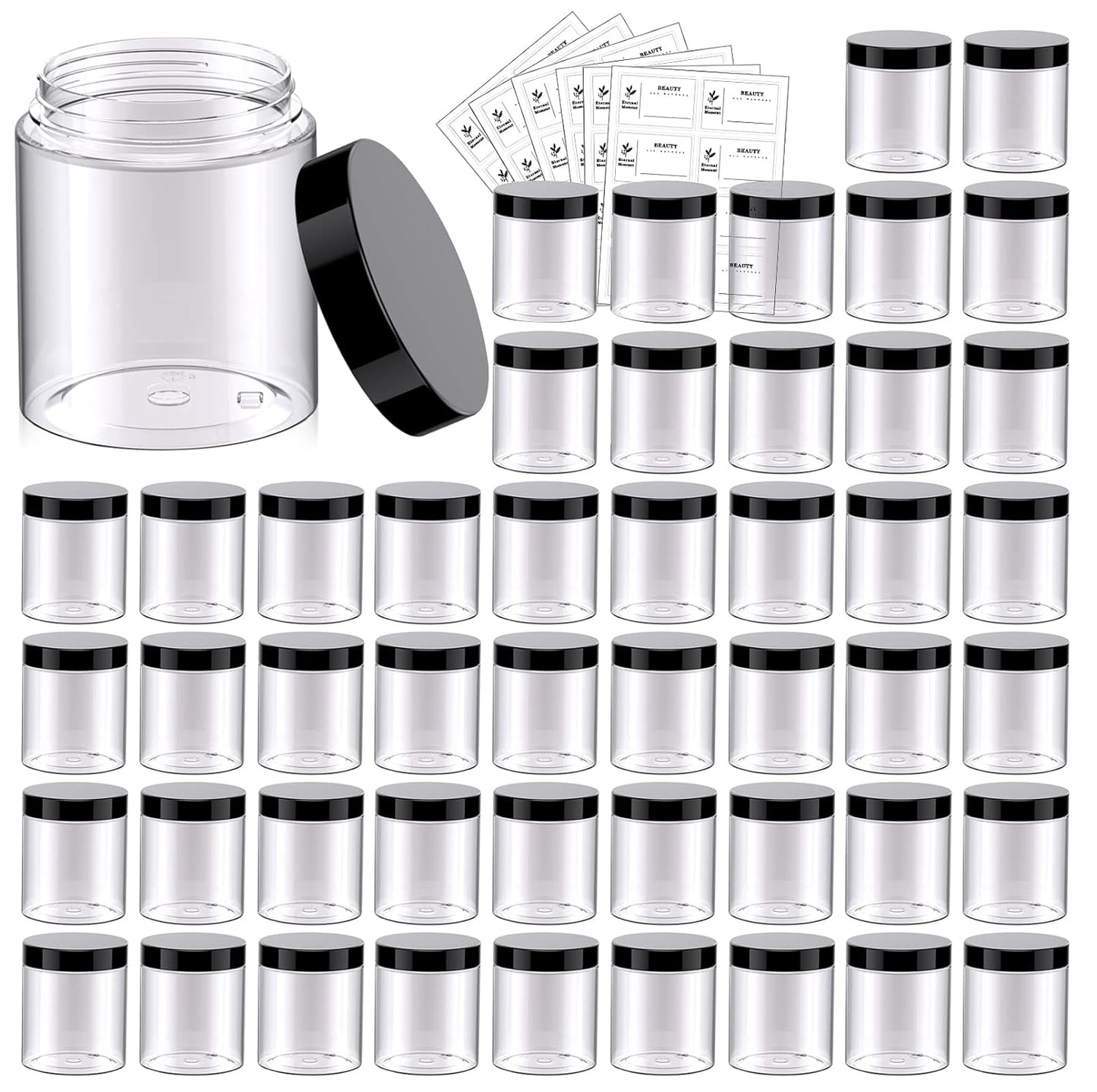 48 Pack 8 OZ Plastic Jars for Slime, Creams, and More