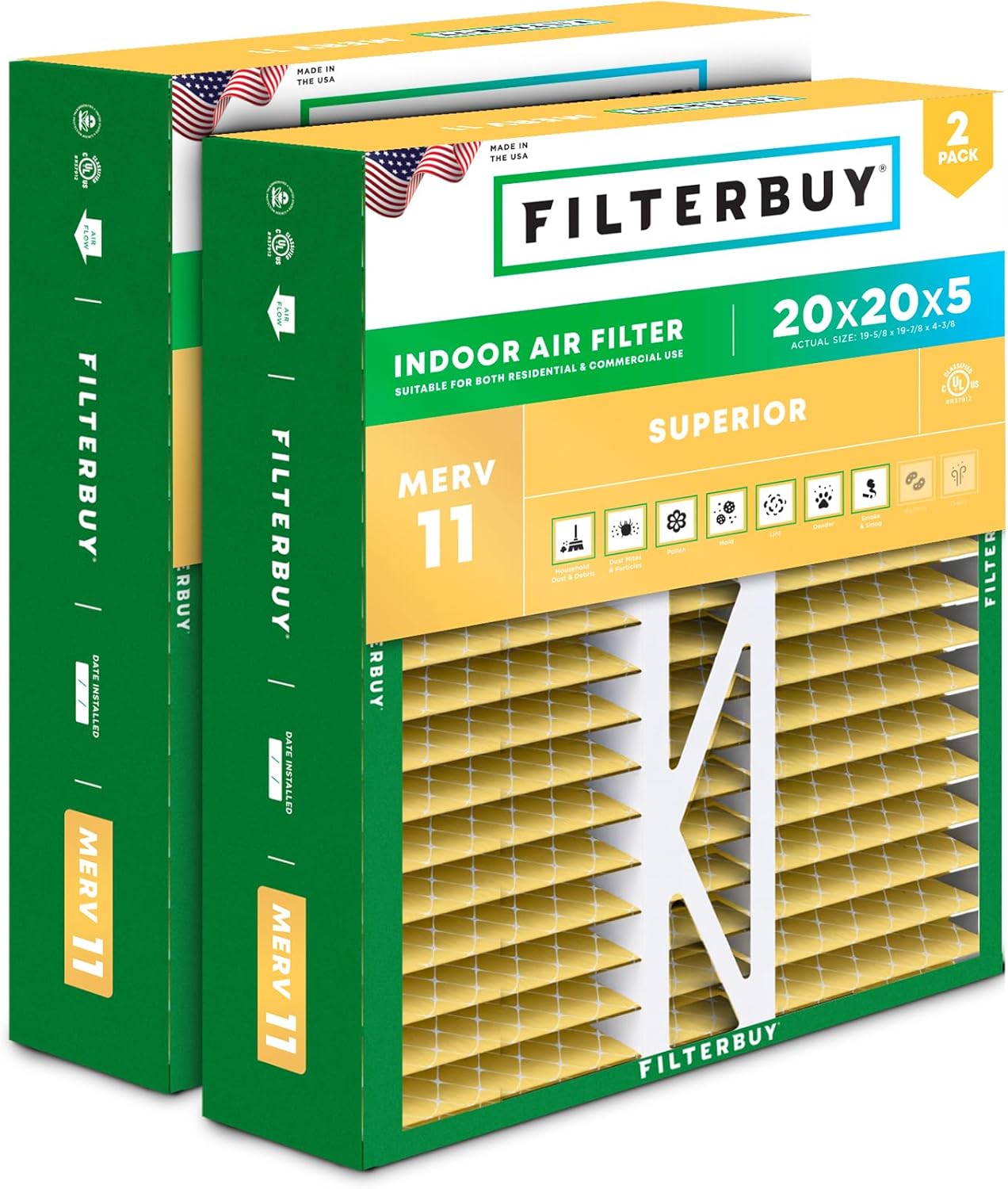 20x20x5 Air Filter MERV 11 for Pet & Allergy Defense