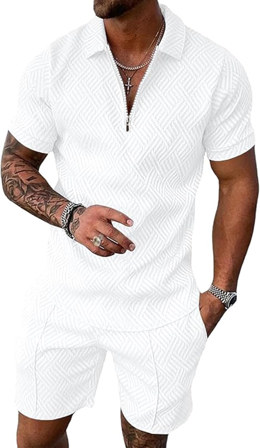 Beotyshow Mens Polo Shirt and Shorts Sets for Summer Style