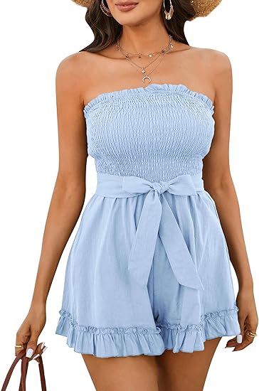 Zexxxy Womens Summer Rompers Cotton Linen Off Shoulder Jumpsuits