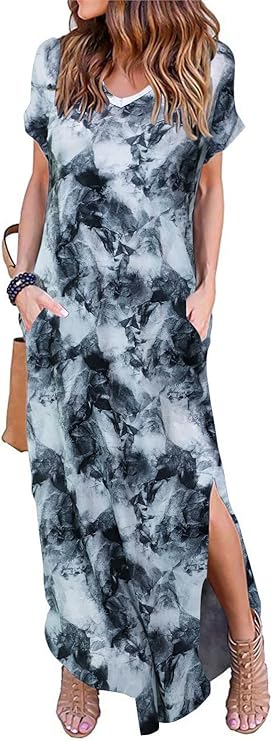 HUSKARY Women's Summer Maxi Dress with Pockets and Split Style