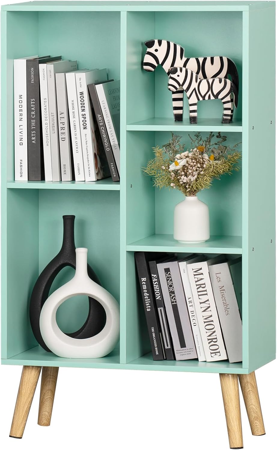 5 Cube Bookshelf with Legs - Mint Green Kids Storage Organizer