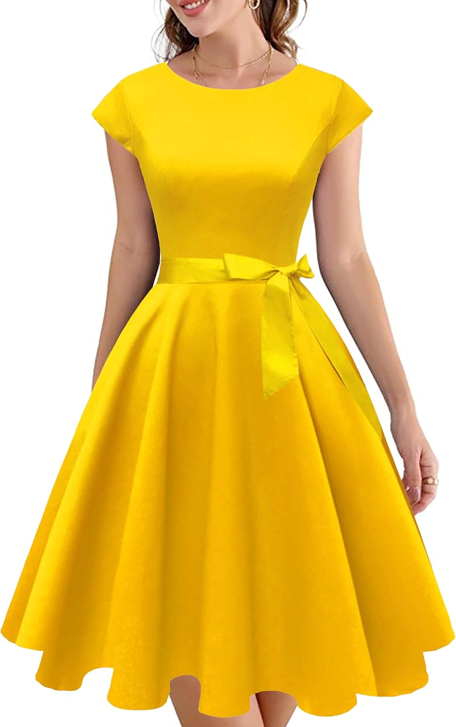Vintage 1950 Boatneck Cap Sleeve Swing Cocktail Dress with Pockets