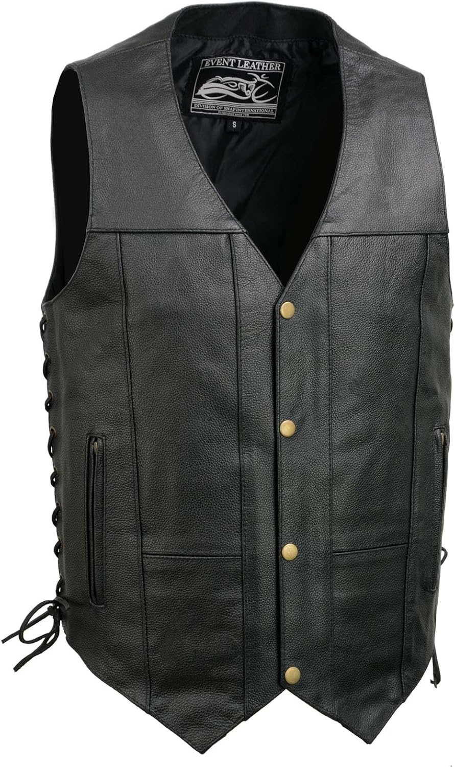 Classic Western Style Black Motorcycle Leather Vest for Men