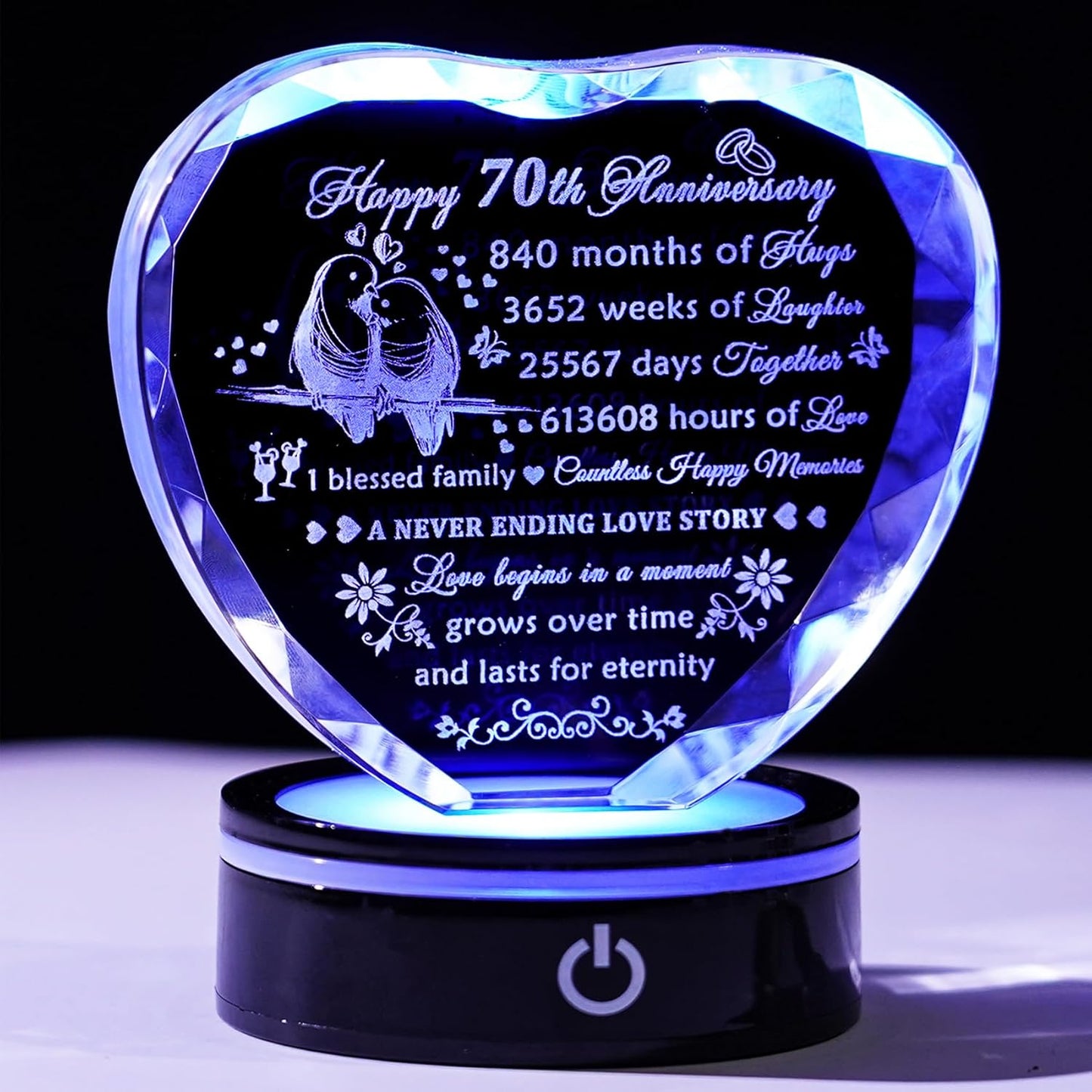 70th Wedding Anniversary Crystal Heart Keepsake Gift for Couples