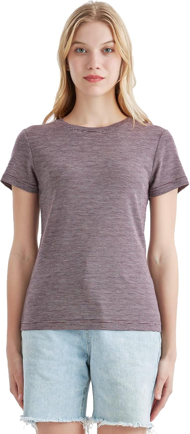 Merino Wool T Shirts for Women - Odor Resistant Crew Neck Tops