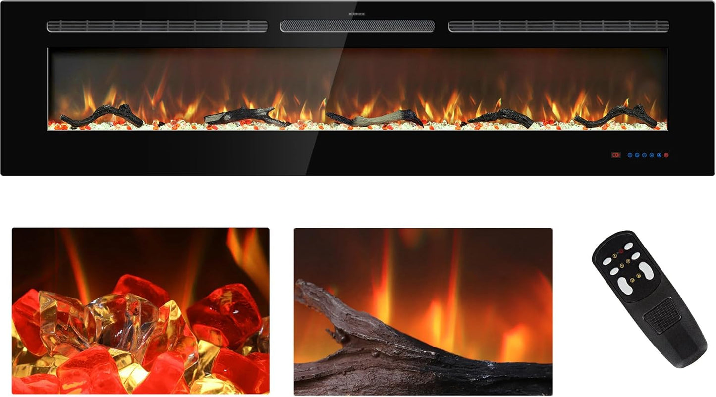 Kentsky 74 Electric Fireplace: Multicolor Flames, Thermostat, Timer