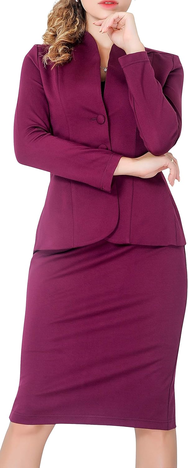 Marycrafts Womens Blazer Skirt Suit Set for Business Office Wear