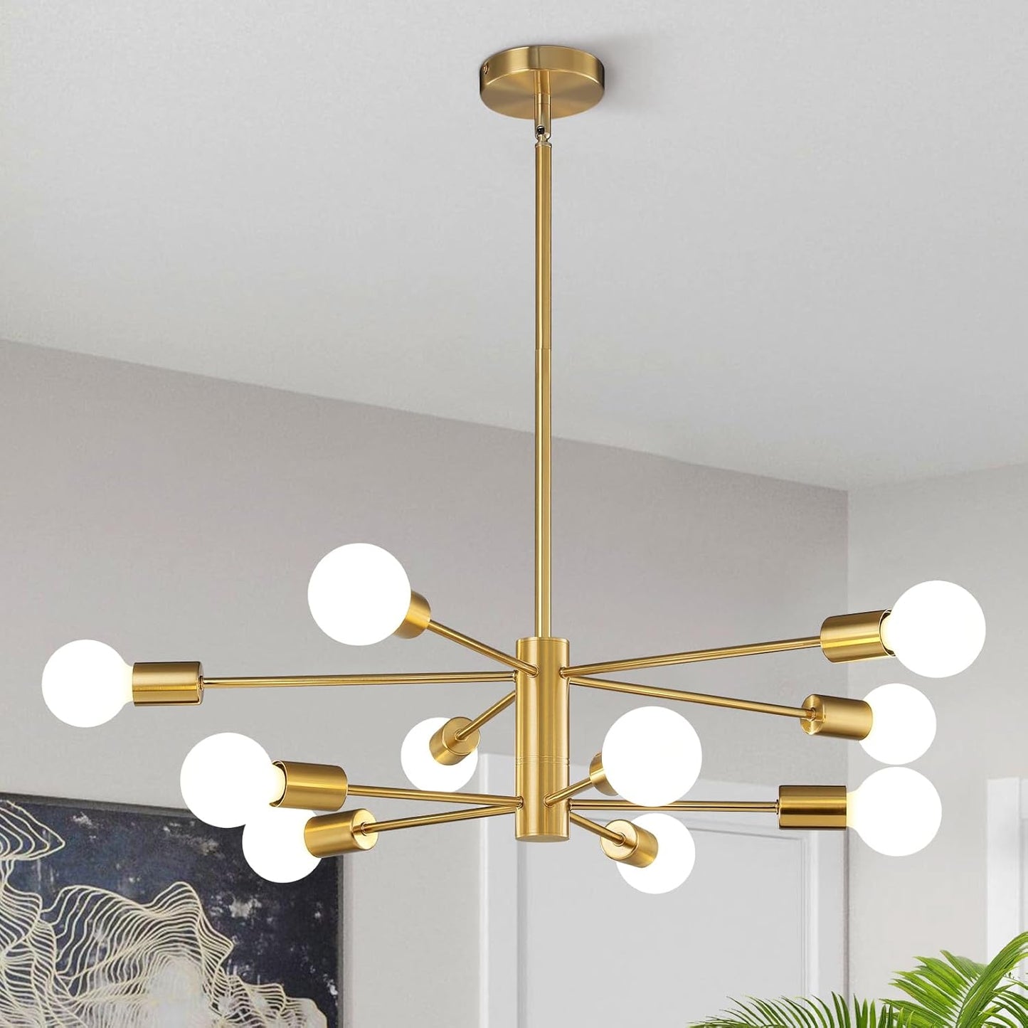 KAISITE Modern Chandelier 10-Light Gold Fixture for Dining Room