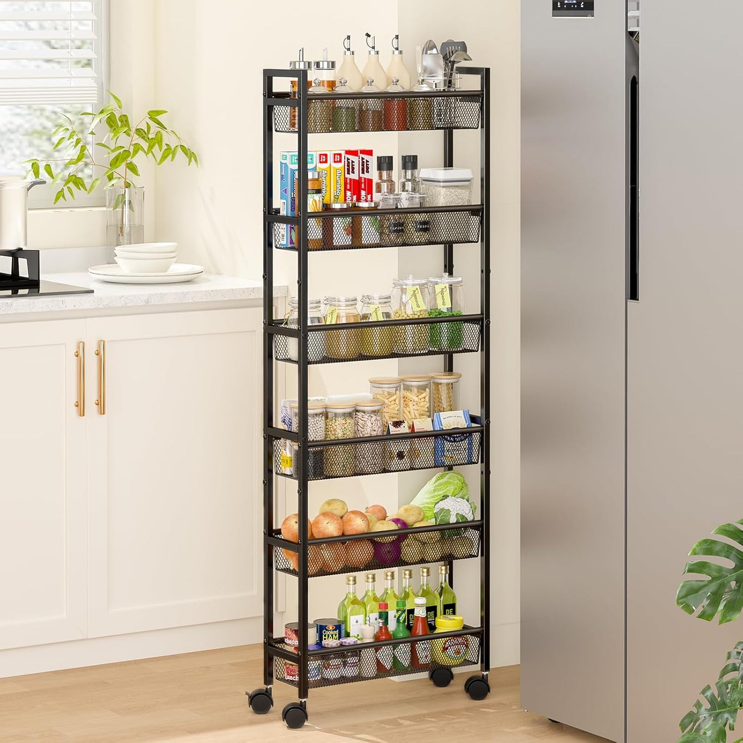 6 Tier Slim Storage Cart for Kitchen, Bathroom & Narrow Spaces