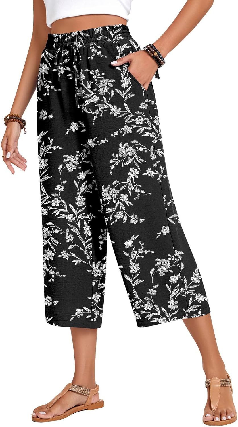 Anyhold Women's Capri Pants with Pockets for Casual Wear