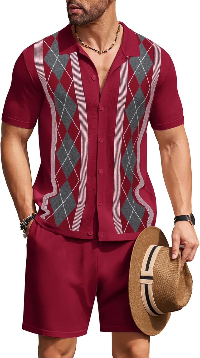 COOFANDY Men's Vintage 2 Piece Outfit for Casual Beach Days