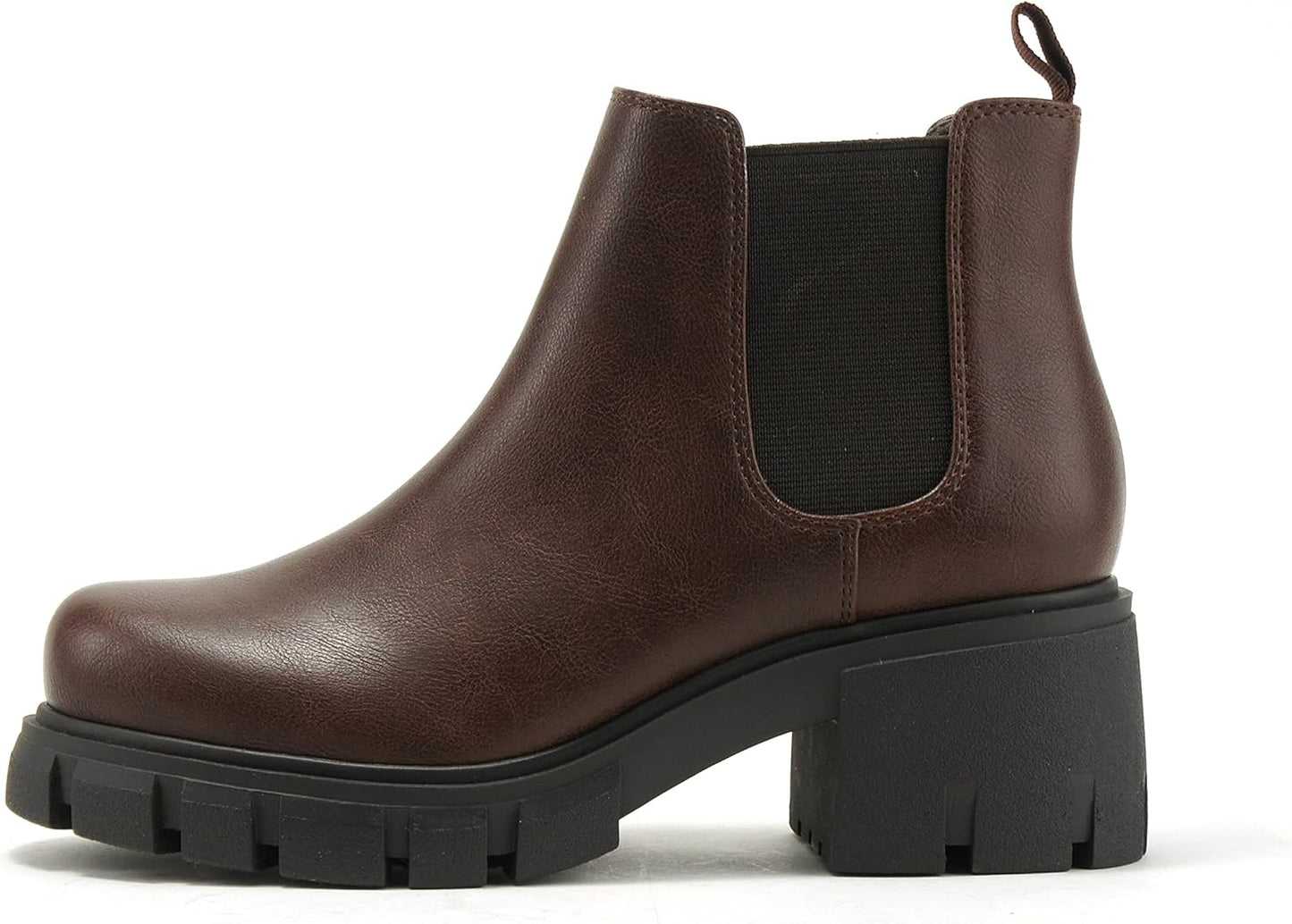Soda PIONEER Women Lug Sole Mid Heel Chelsea Ankle Bootie