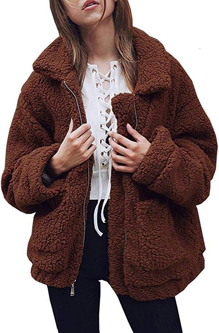 Comeon Women's Fleece Faux Shearling Coat for Winter Style
