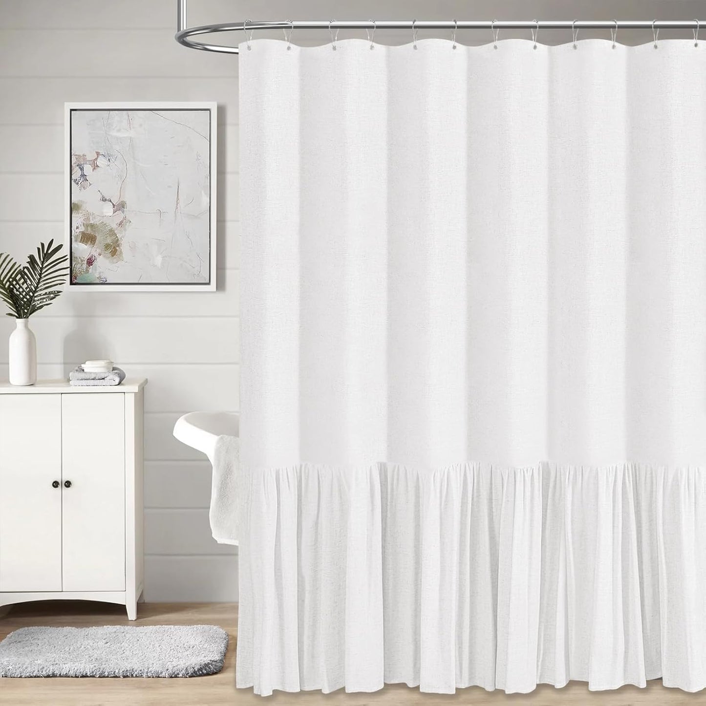 BTTN Extra Long Linen Shower Curtain for Elegant Bathroom Decor