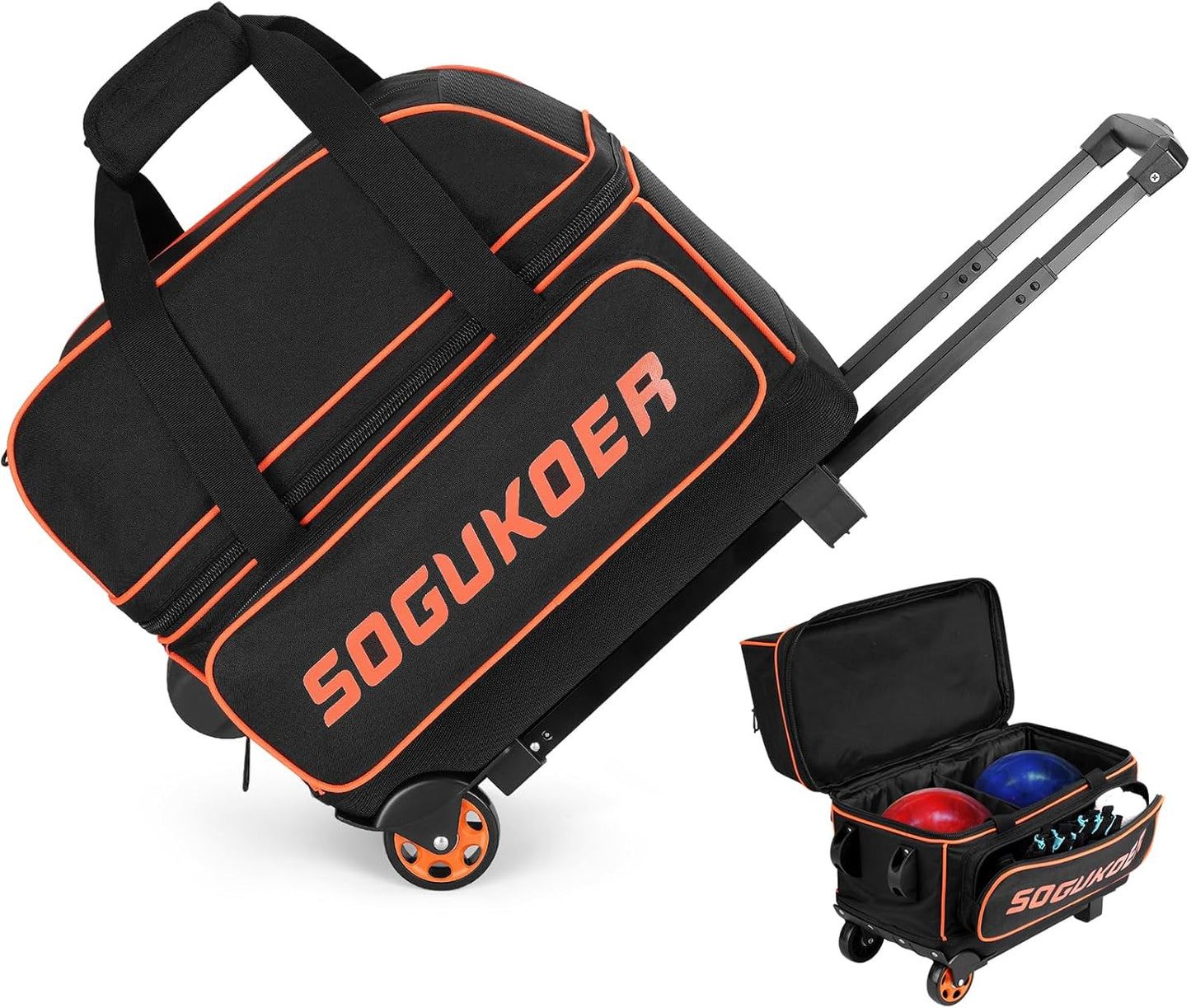 Lightweight Double Bowling Ball Bag with Wheels and Large Compartment