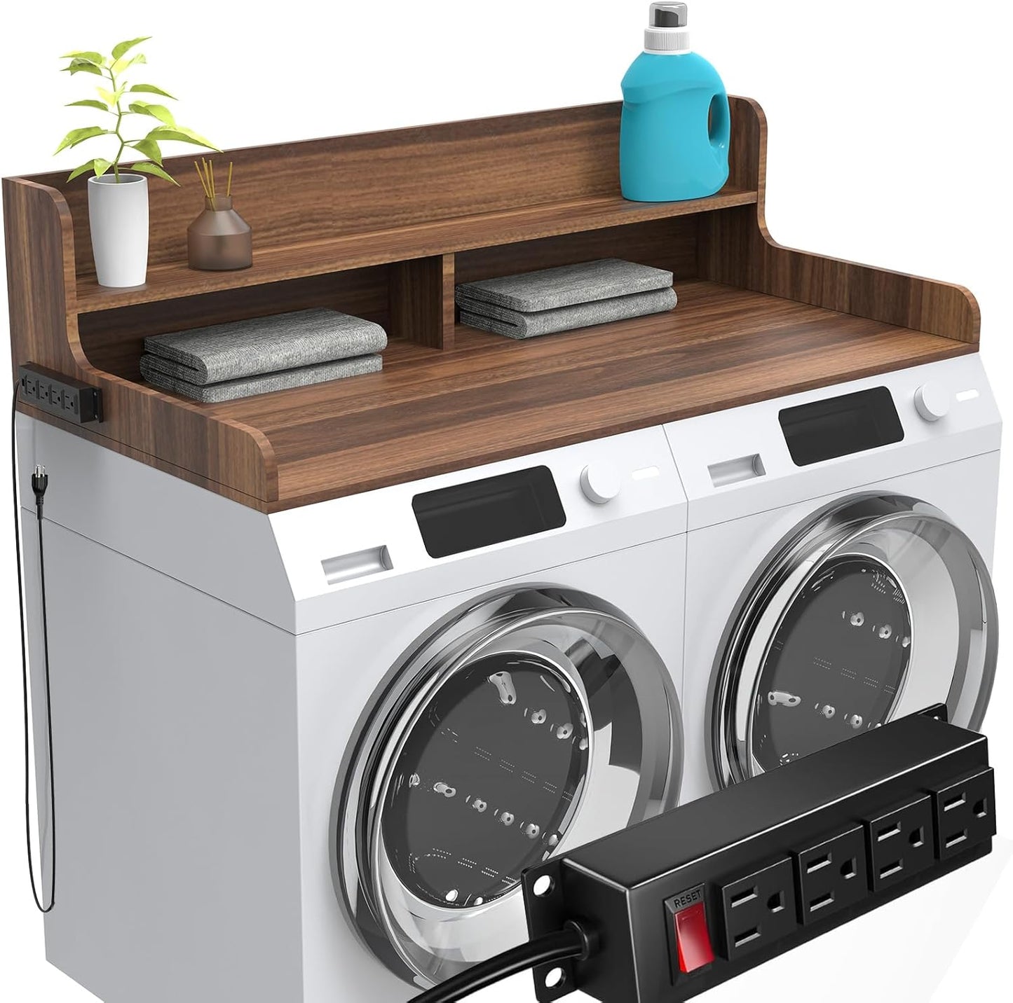 2-Tier Washer Dryer Countertop with Charge Station for Laundry
