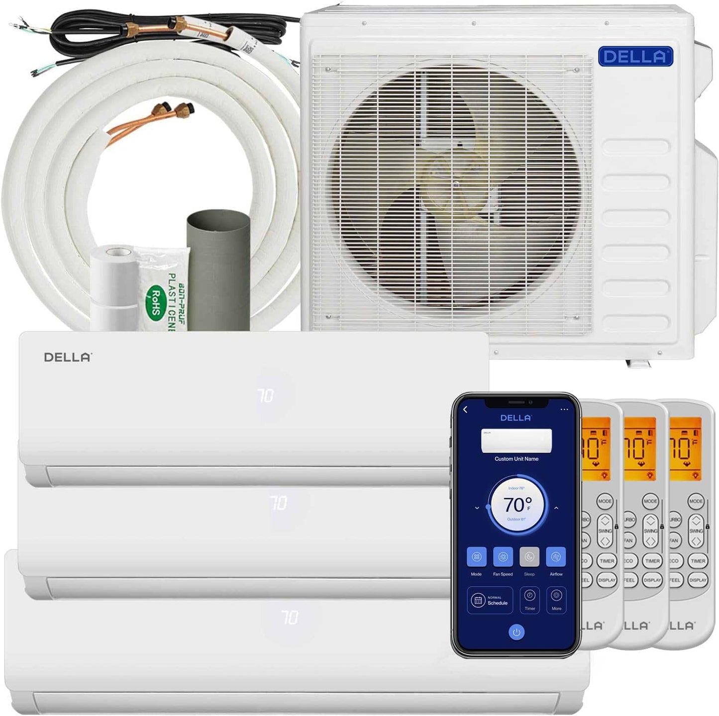 Della 3 Zone Mini Split AC | Cools 1800 Sq.Ft | Works with Alexa | Energy Efficient