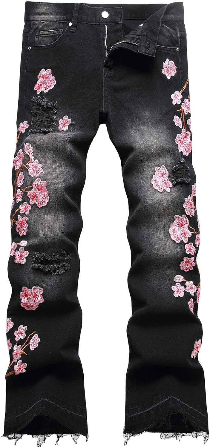Baylvn Men's Designer Straight Slim Fit Patchwork Jeans Comfort