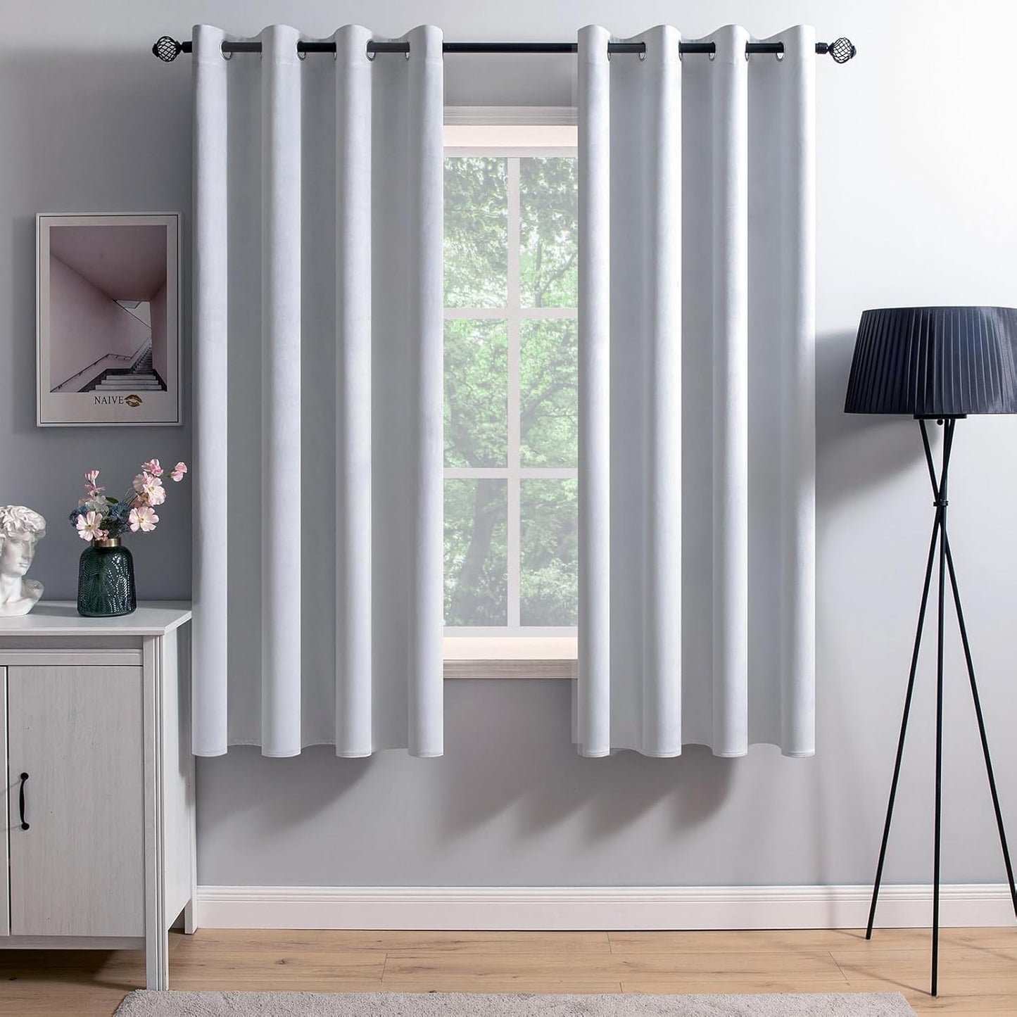 MIULEE Greyish White Velvet Curtains for Elegant Room Decor