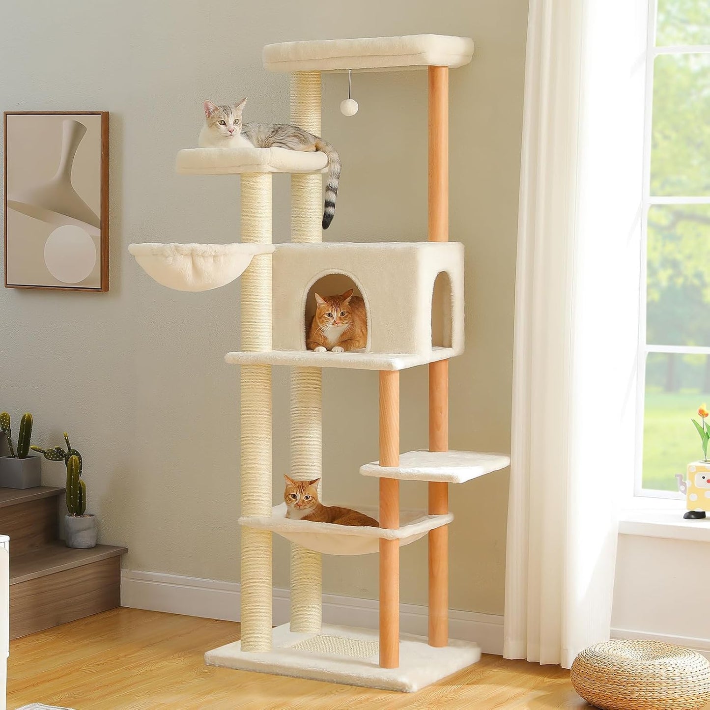 PAWZ Road 73 Inch Large Cat Tree with Hammocks and Scratching Posts