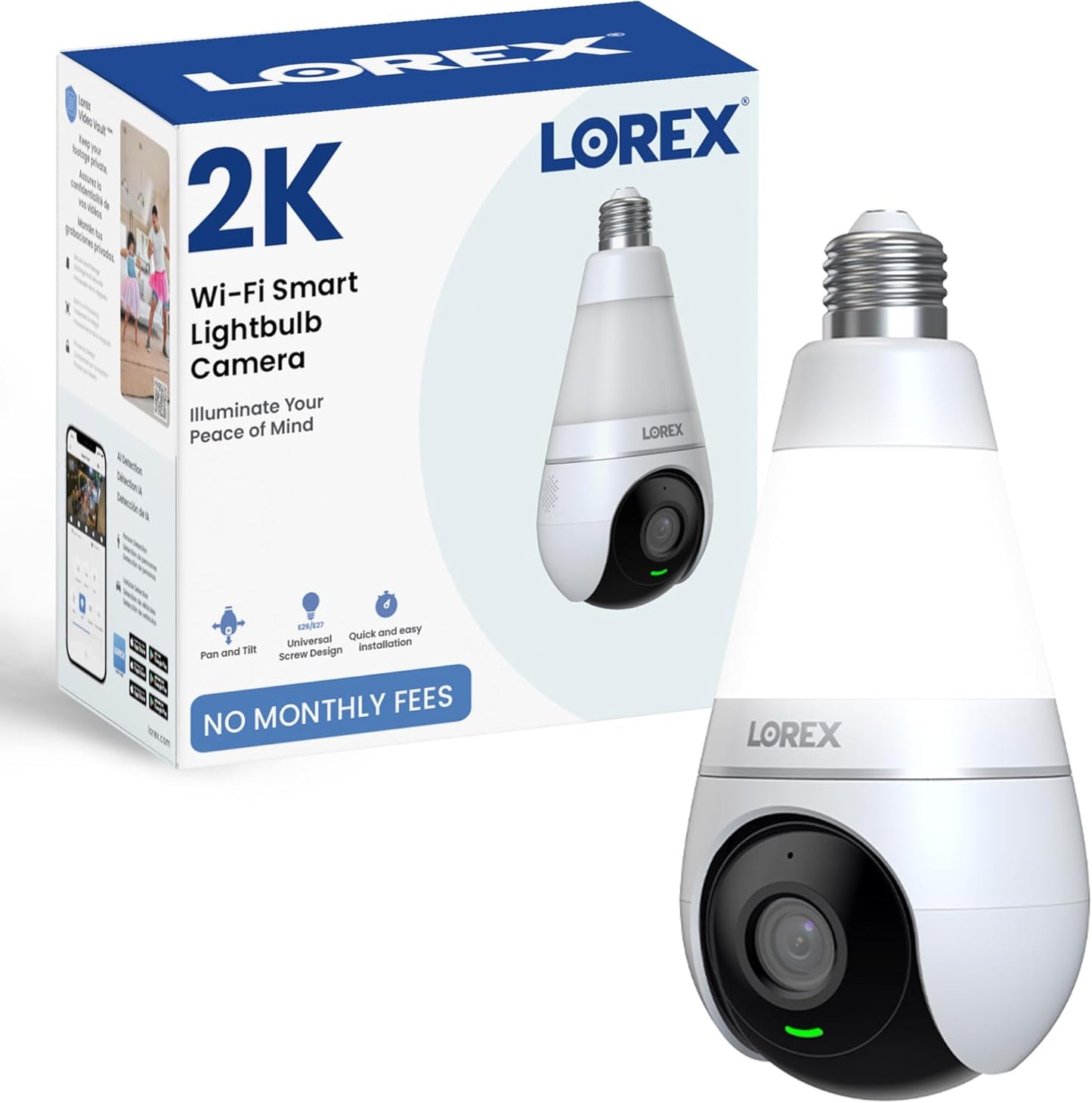 Lorex 2K Wi-Fi Smart Lightbulb Camera with Pan-Tilt View