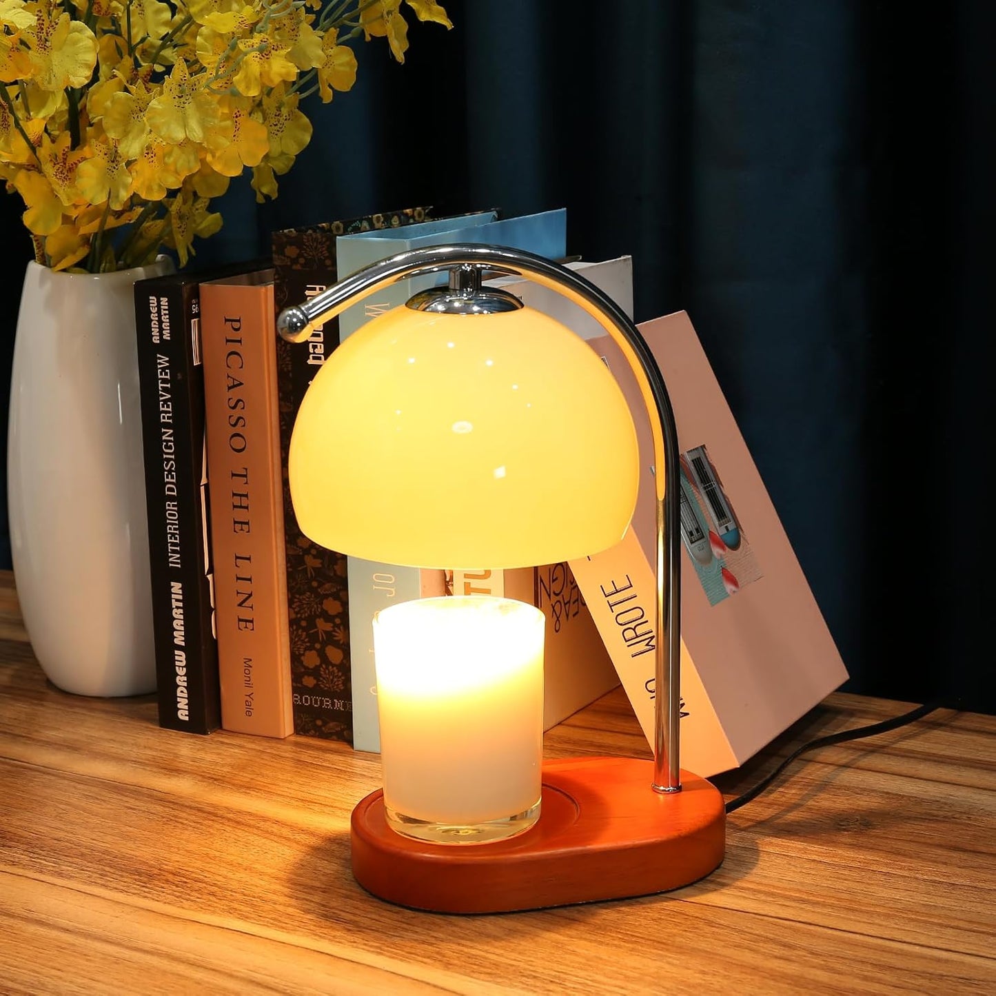Mid Century Milk Glass Candle Warmer Lamp with Timer & Dimmer