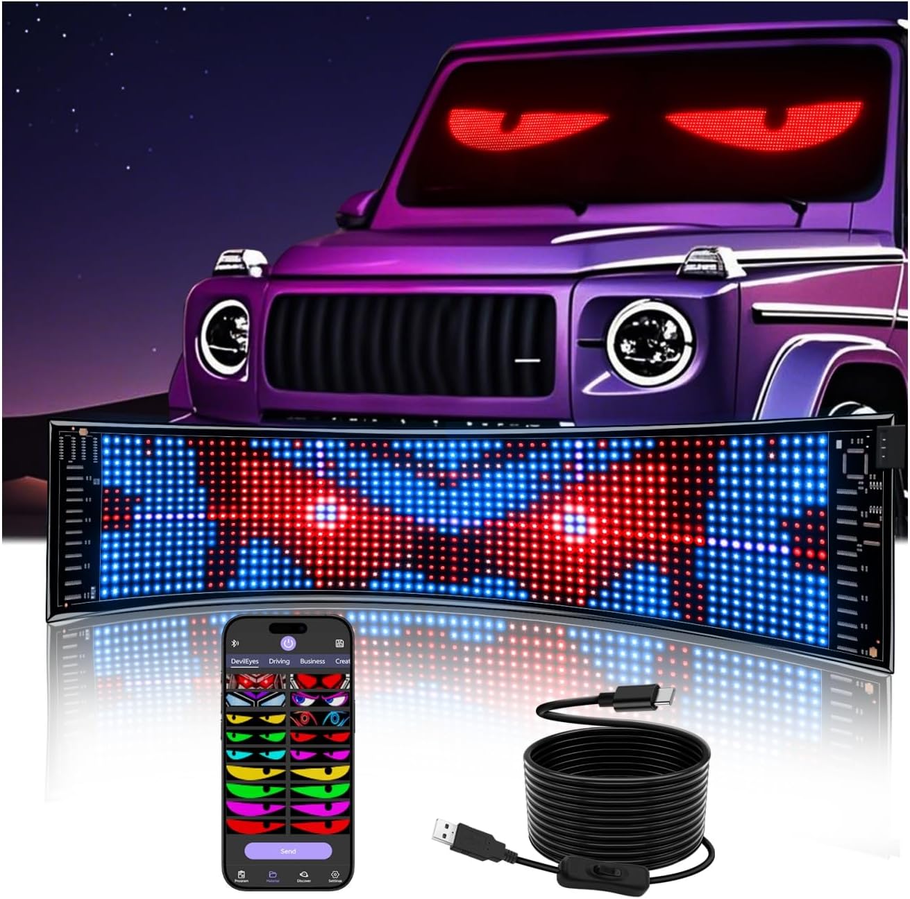 Upgrade Bright Devil Eyes for Cars Windshield - 15in x 4in