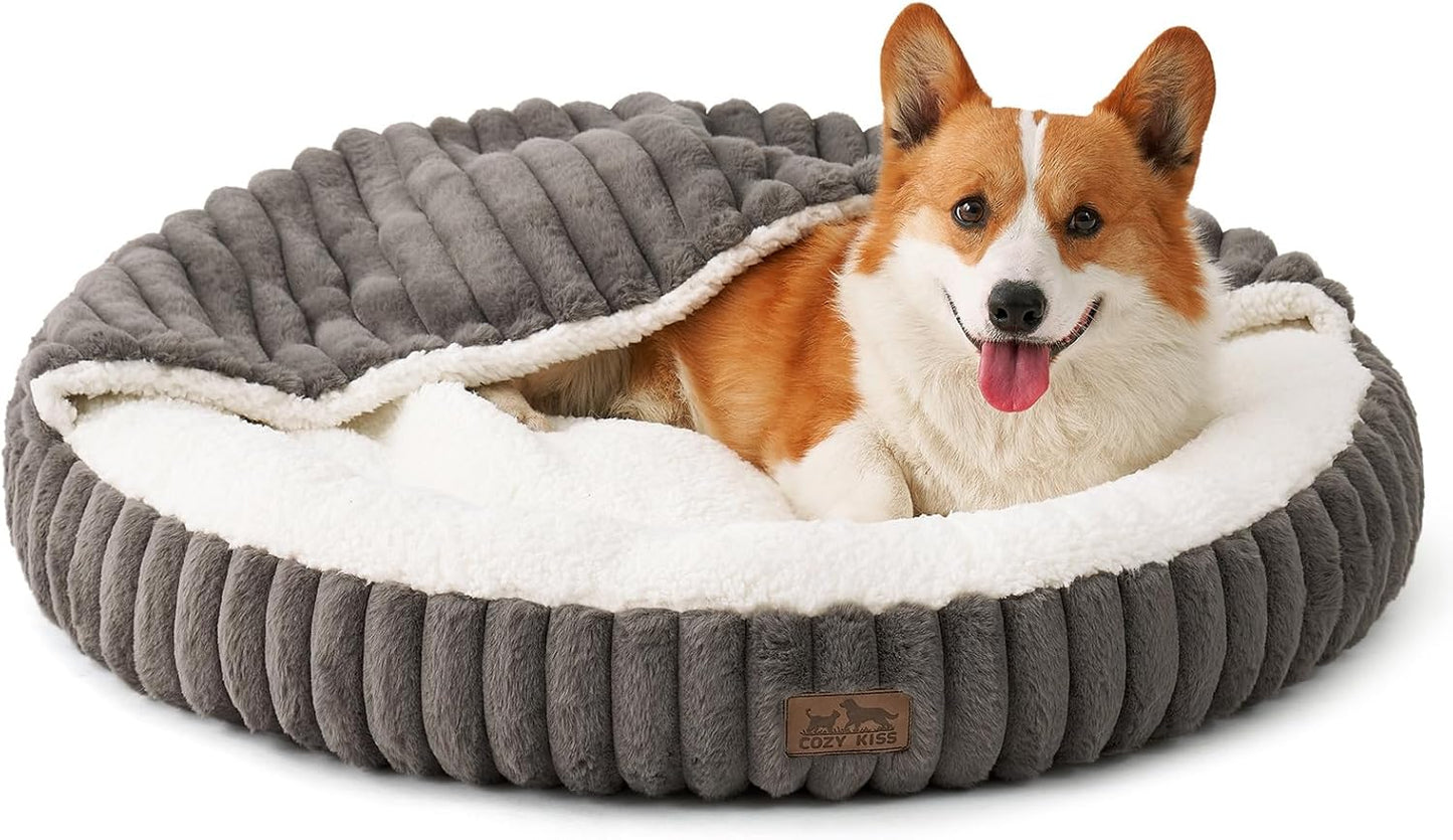 Dog Bed with Hooded Blanket for Medium and Large Dogs