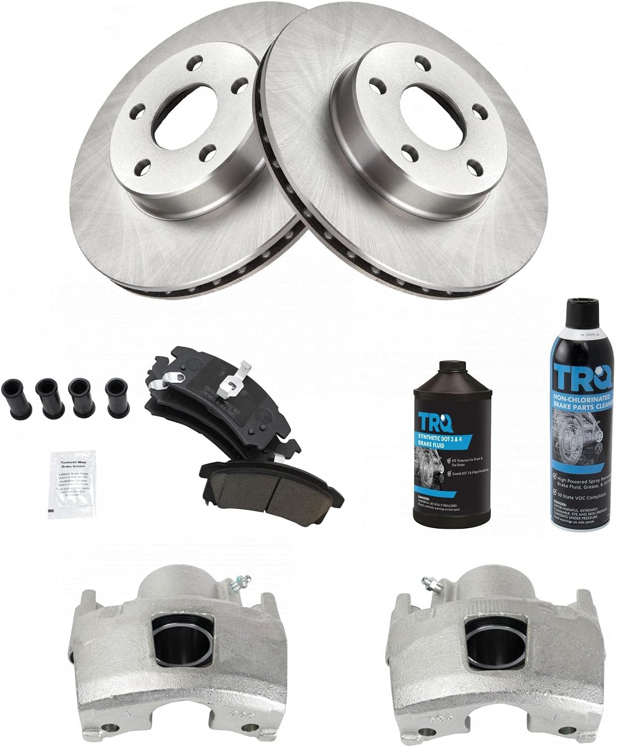 TRQ Front Ceramic Disc Brake Pad Rotor & Calipers for Buick