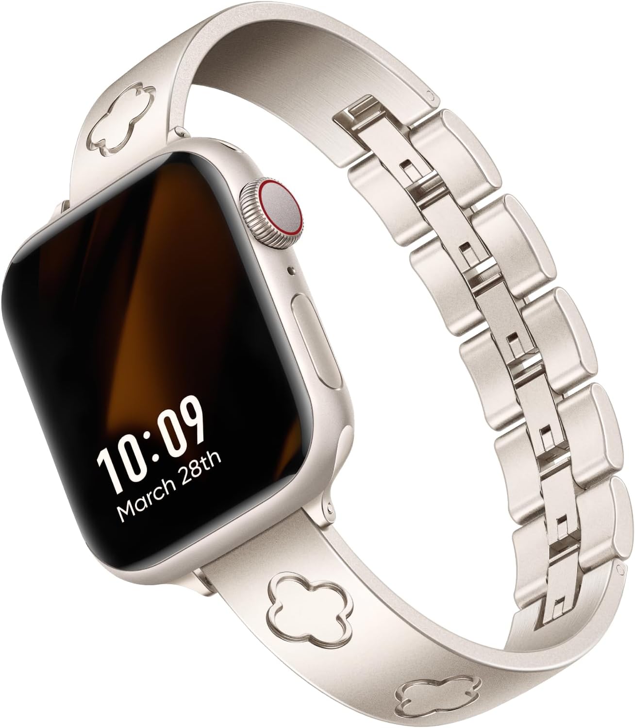 Missair Stainless Steel Apple Watch Band with Four Leaf Clover Design