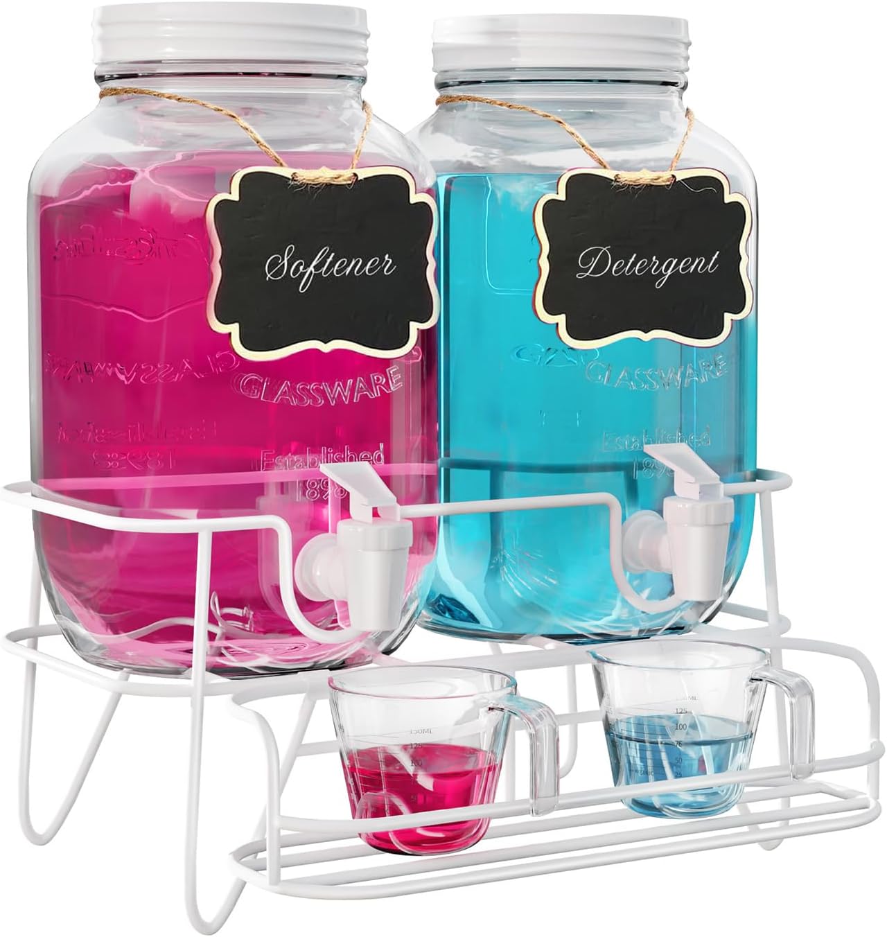 2 Sets 1 Gallon Glass Laundry Detergent Dispenser with Stand
