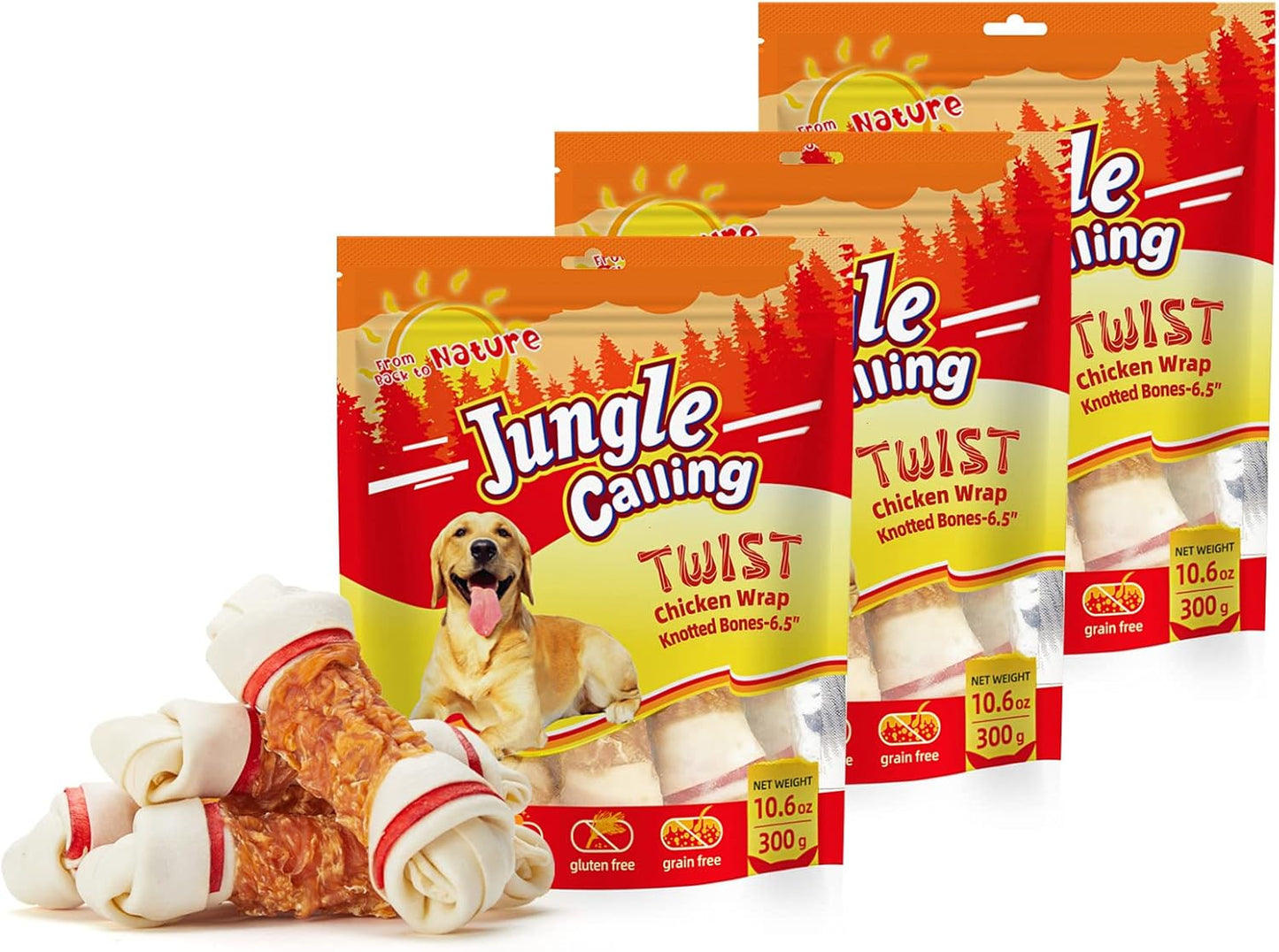 Jungle Calling Chicken Wrap Knotted Bones for Large Dogs