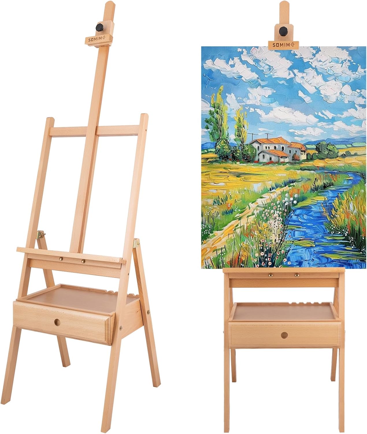 Large Wooden H-Frame Studio Easel for Painting and Display