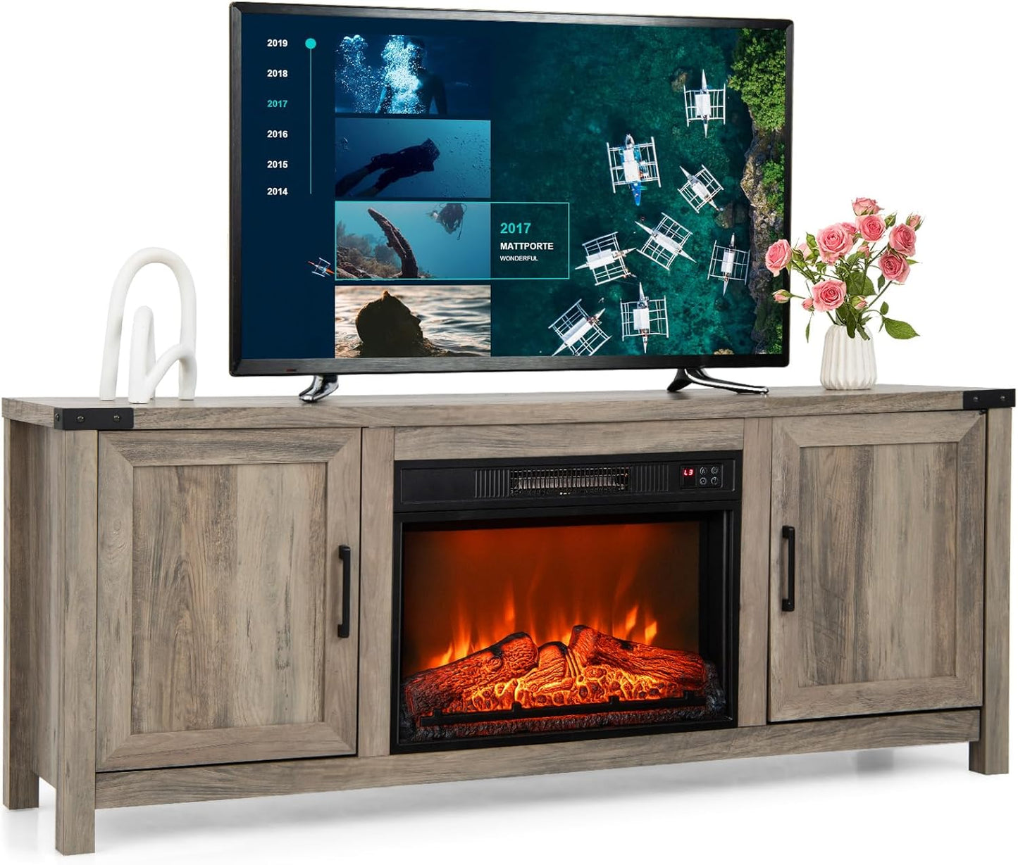 Farmhouse TV Stand with 23 Electric Fireplace Insert