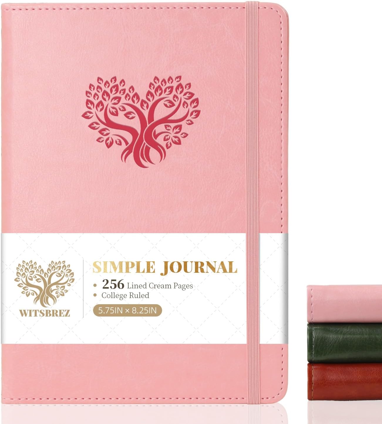 Witsbrez A5 Leather Journal 256pgs College Ruled Pink