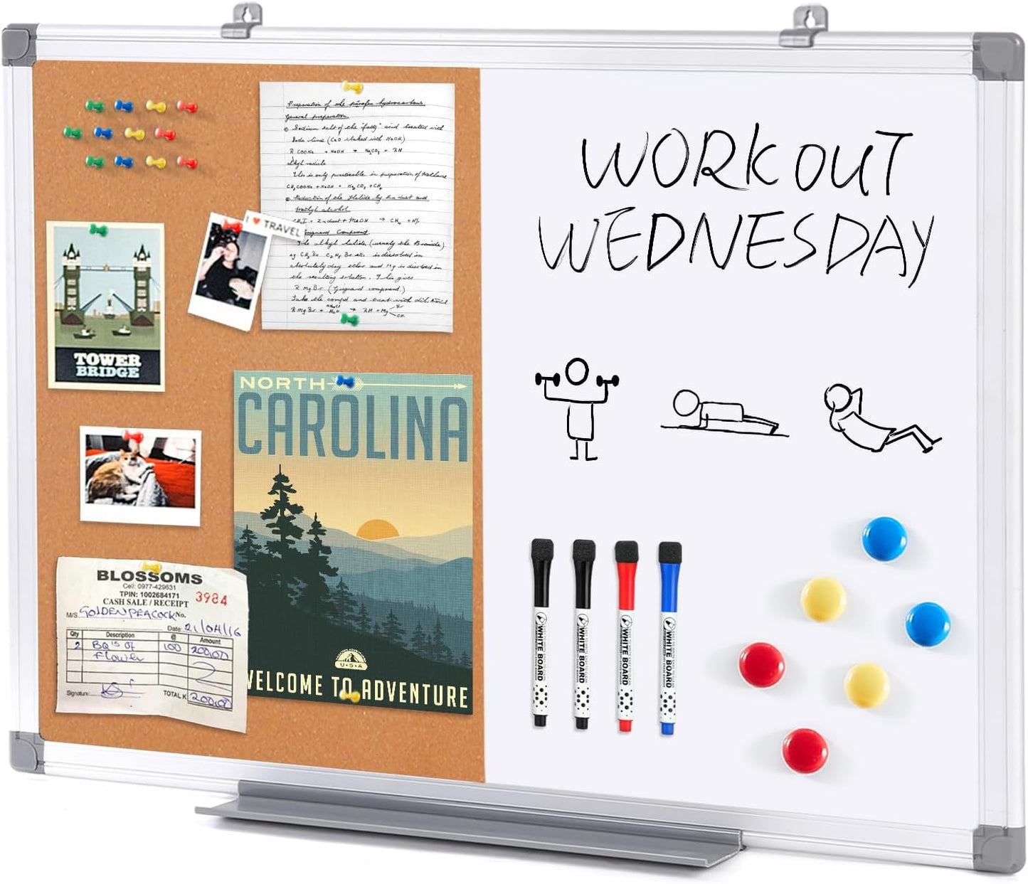 S SWANCROWN Dry Erase Board Cork Board Combo for Home Office