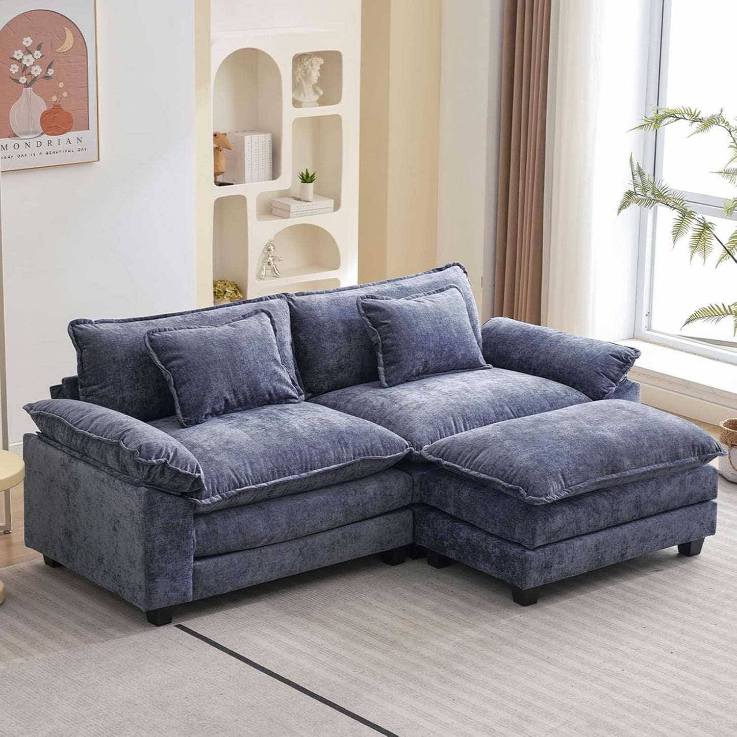 86 Inch Modular Sectional Sofa - Comfy Cloud Couch with Ottoman
