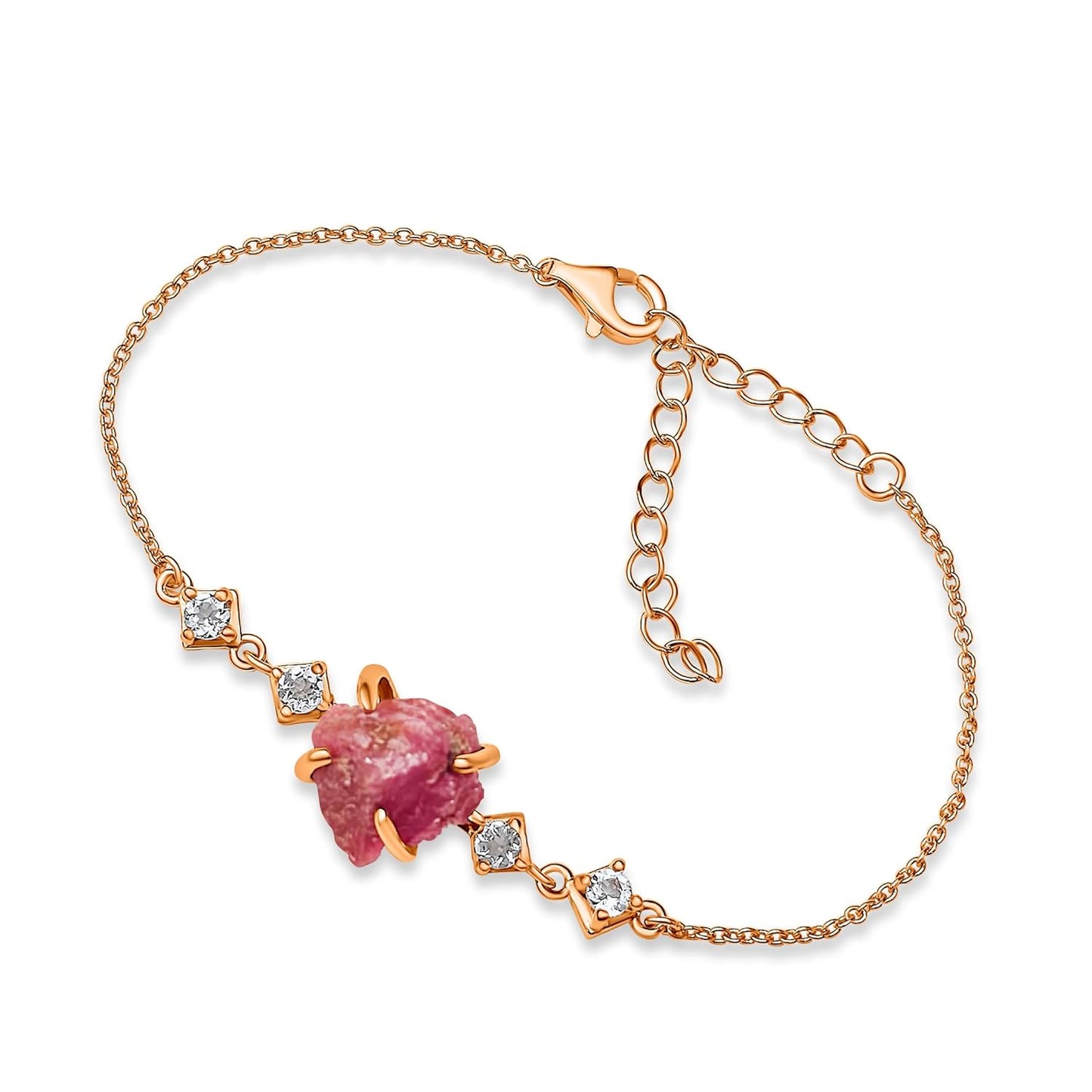 Raw Pink Sapphire Chain Bracelet for Birthstone Gift for Her