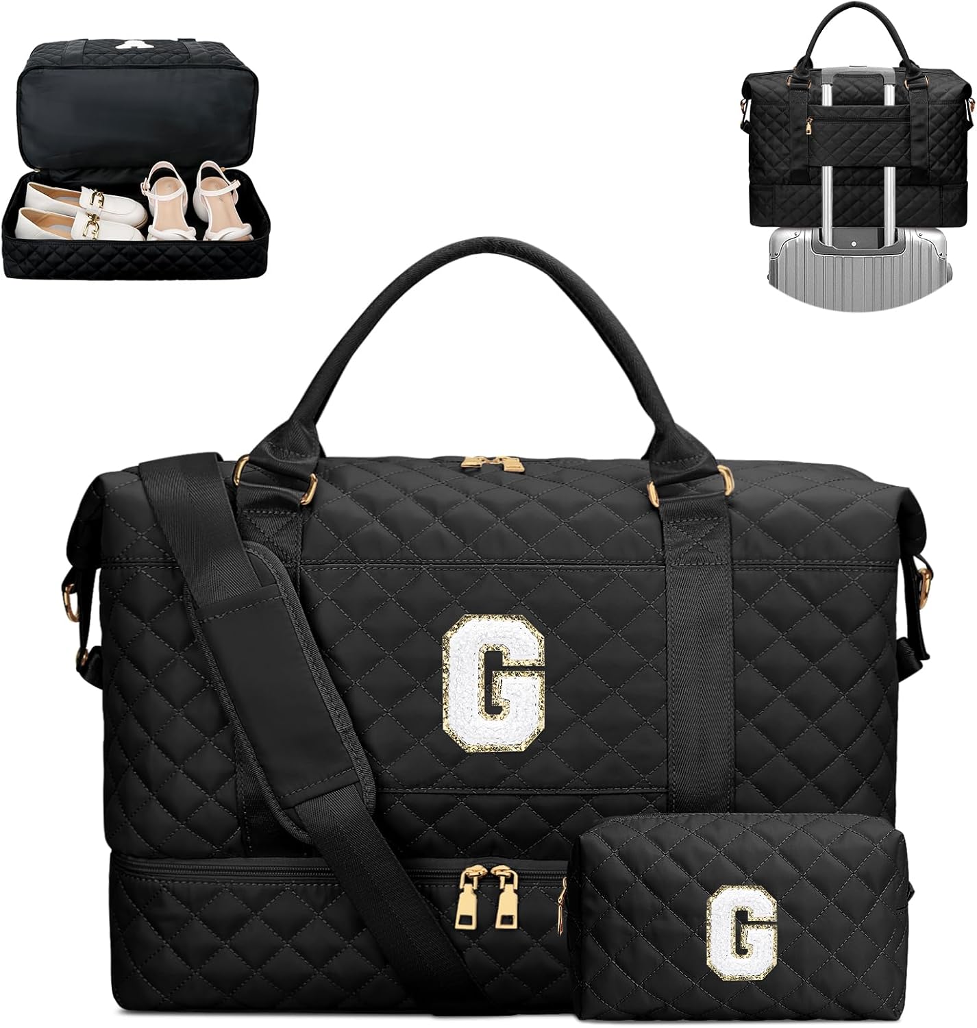 Stylish Initial Travel Duffle Bag with Cosmetic Bag for Women