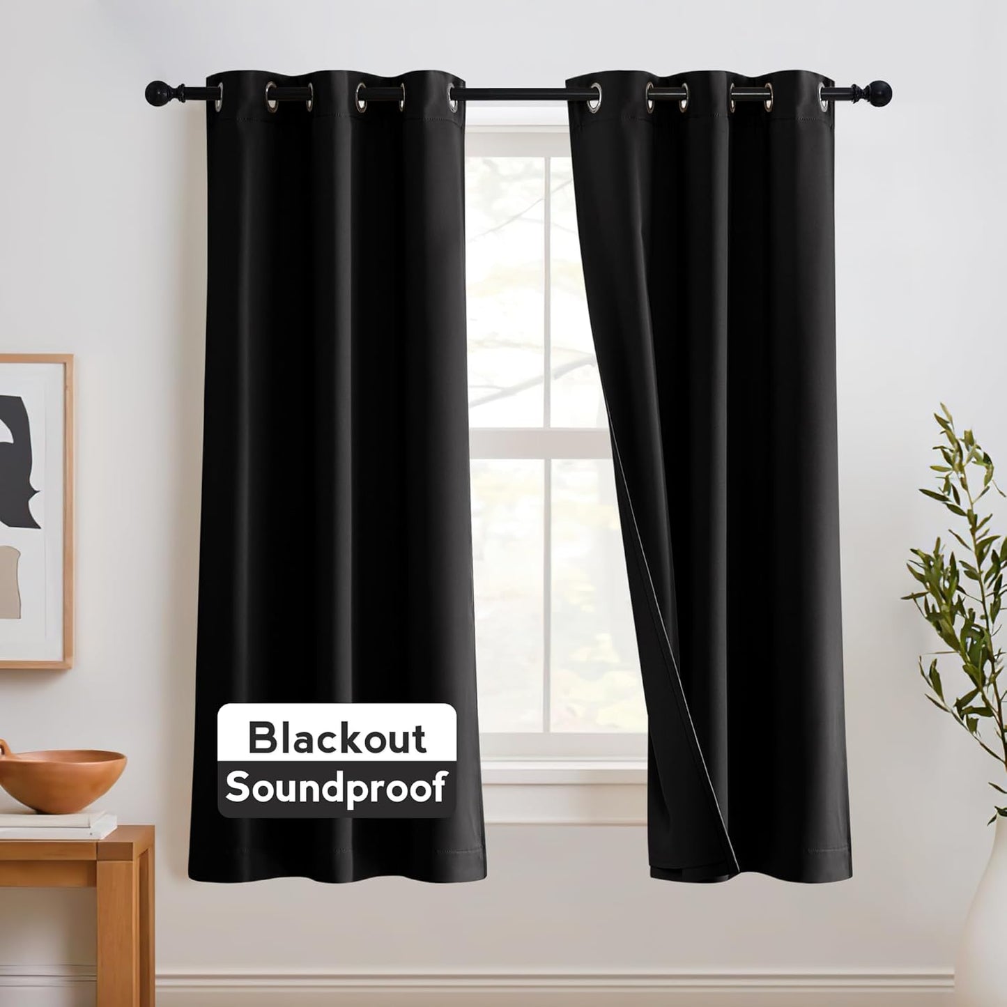 RYB HOME Soundproof Curtains for Bedroom - 3 Layers Blackout