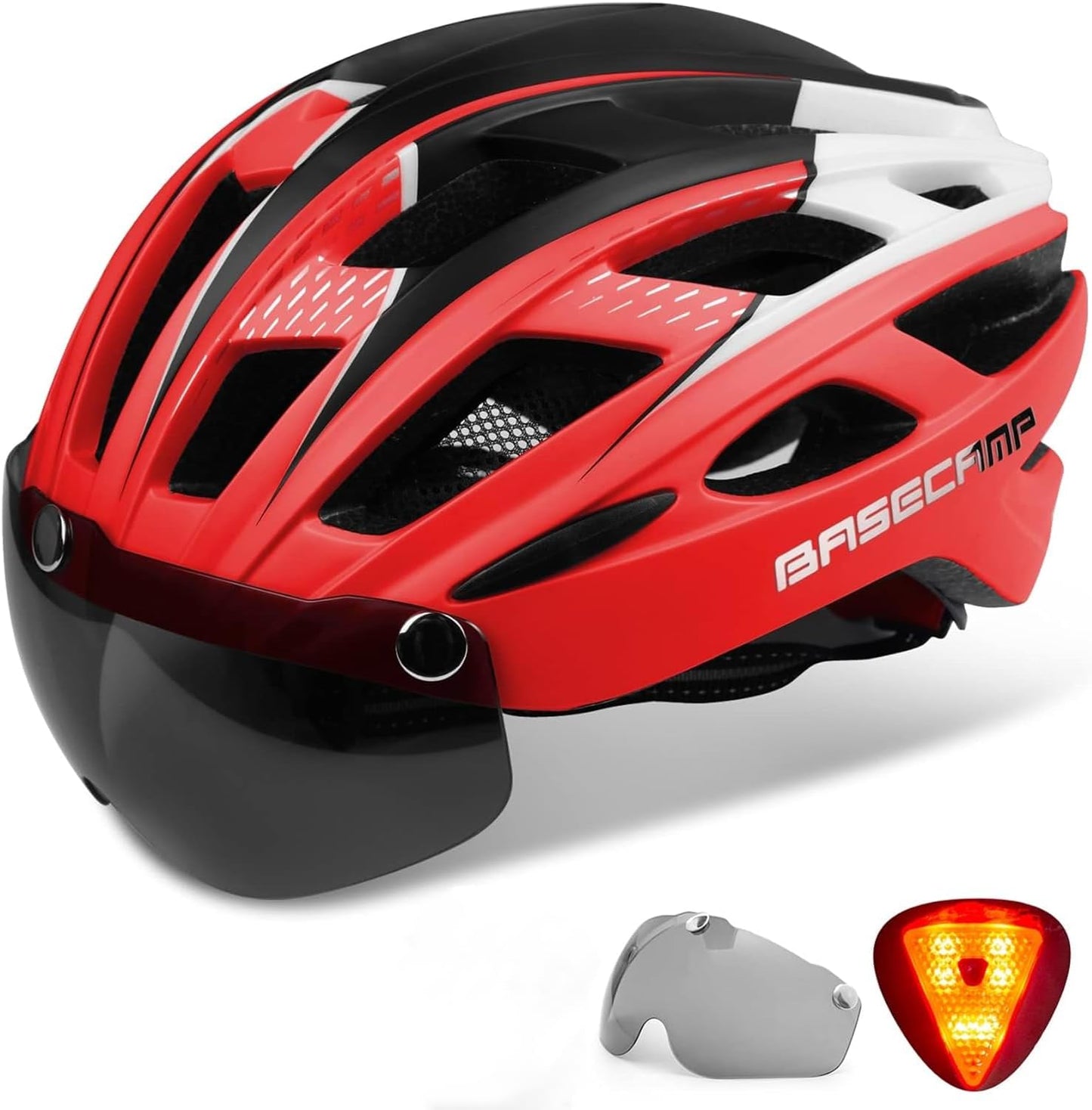 Basecamp Bike Helmet with Rear Light & Magnetic Goggles for Safety
