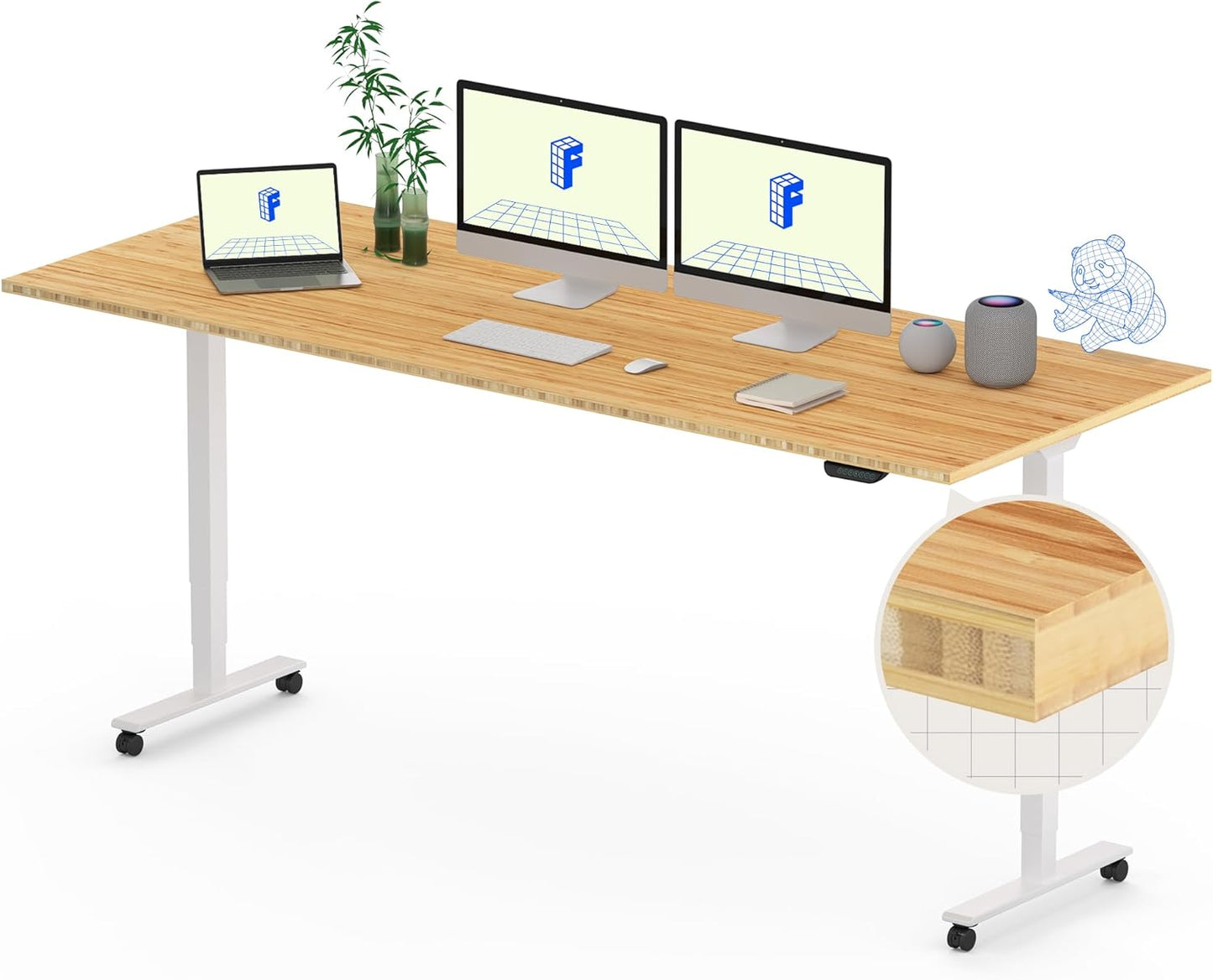 FLEXISPOT E6 MAX Bamboo Dual Motor Standing Desk 78x30 Inch