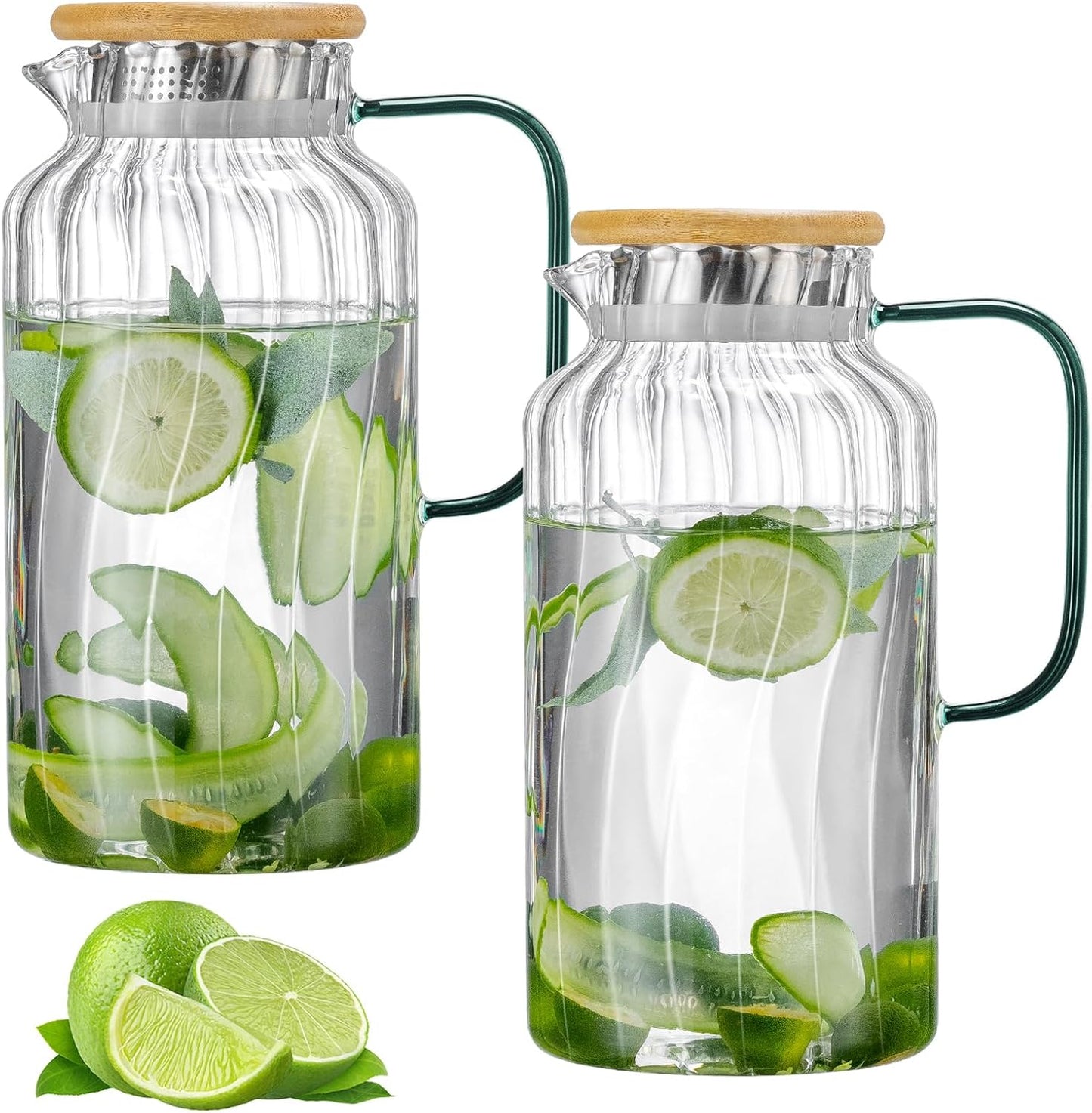 2 Pack Glass Pitcher with Lid for Iced Tea and Beverages