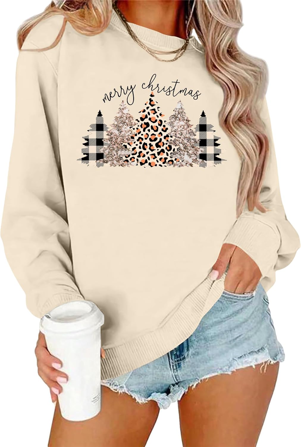 PICKID Merry Christmas Leopard Sweatshirt